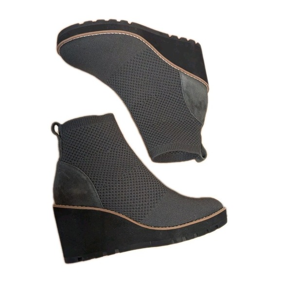 Eileen Fisher 5.5 Boots London Recyled Quill Grey Knit Suede Wedge Ankle Modest - Picture 2 of 8